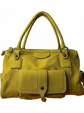 TOD’S Italy Yellow Pebbled Leather Satchel Bag - Front Pocket Bowler